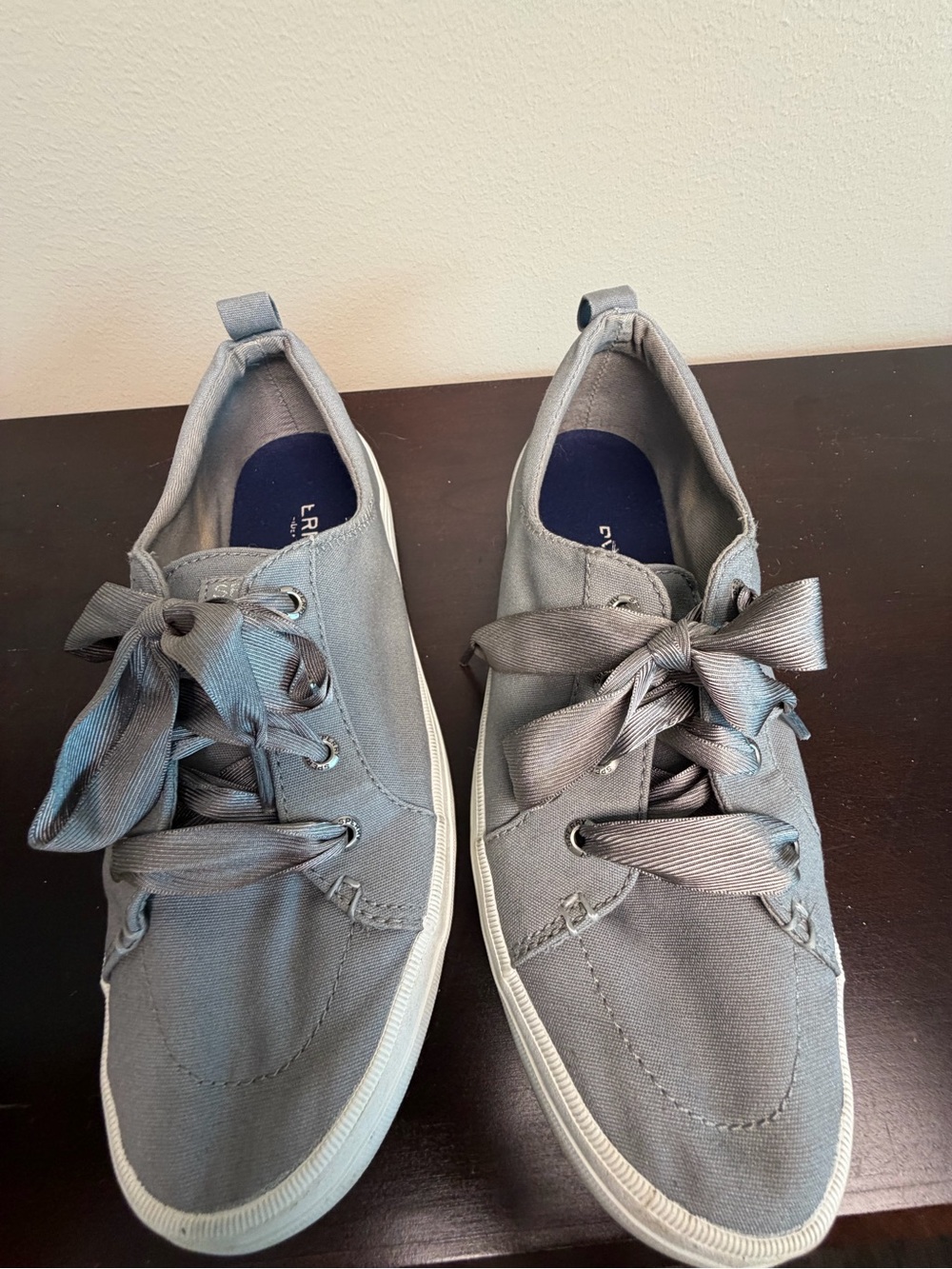 Sperry Light Gray Canvas Ribbon Lace Sneakers